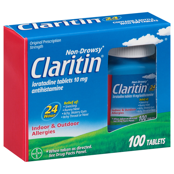 Image for Claritin Indoor & Outdoor Allergies, Original Prescription Strength, 10 mg, Non-Drowsy, Tablets,100ea from McDonald Pharmacy