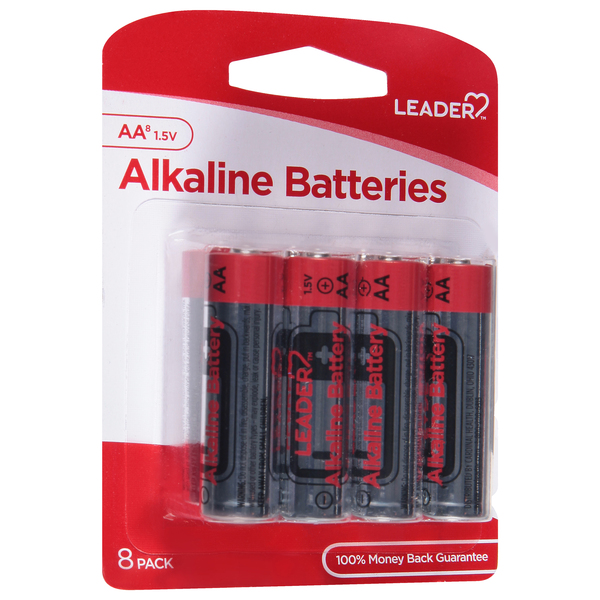 Image for Leader Batteries, Alkaline, AA, 1.5 Volt, 8 Pack, 8ea from McDonald Pharmacy