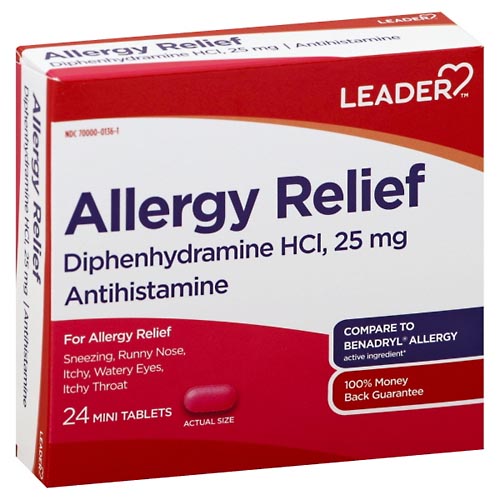 Image for Leader Allergy Relief, 25 mg, Mini Tablets,24ea from McDonald Pharmacy