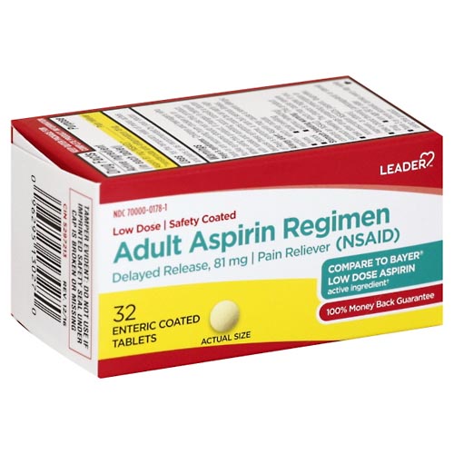 Image for Leader Aspirin Regimen, Adult, Enteric Coated Tablets,32ea from McDonald Pharmacy