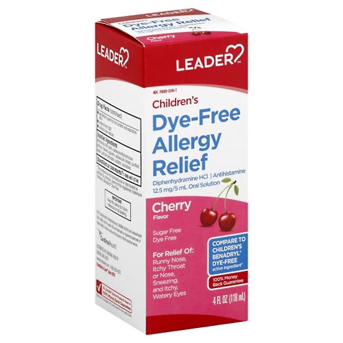 Image for Leader Allergy Relief, Dye-Free, Children's, Cherry,4oz from McDonald Pharmacy