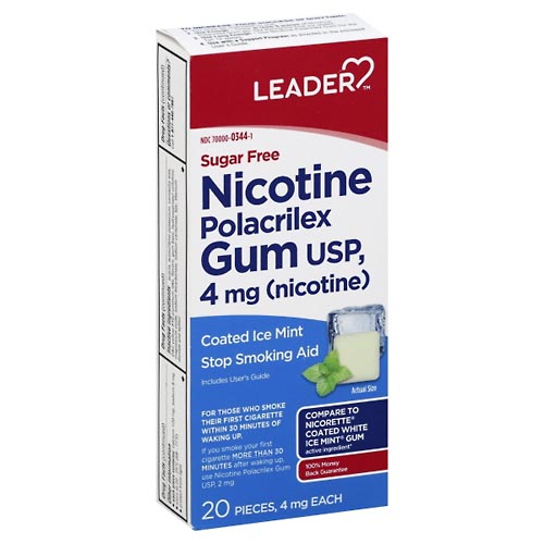 Image for Leader Nicotine Polacrilex Gum, 4 mg, Coated Ice Mint,20ea from McDonald Pharmacy