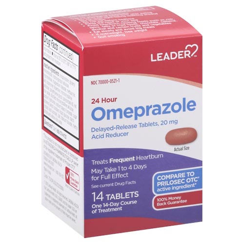 Image for Leader Omeprazole, 24 Hour, 20 mg, Delayed-Release Tablets,14ea from McDonald Pharmacy