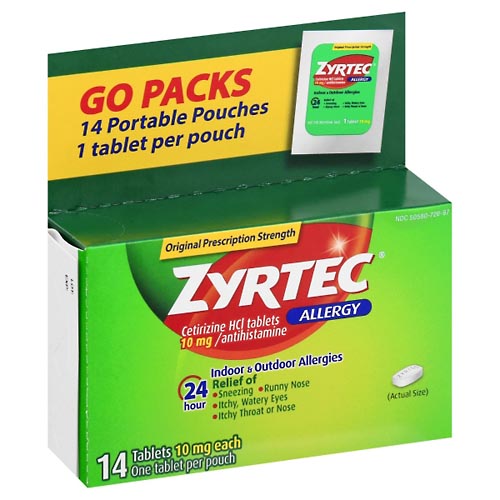 Image for Zyrtec Allergy, Original Prescription Strength, Tablets, Go Packs,14ea from McDonald Pharmacy